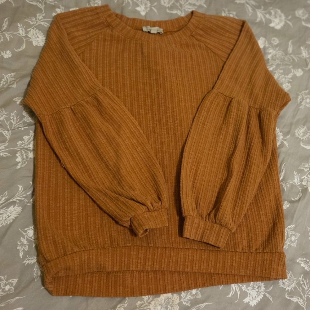 Chenault Women's Rust Crew Neck Sweater with Lantern Sleeves Petite Large